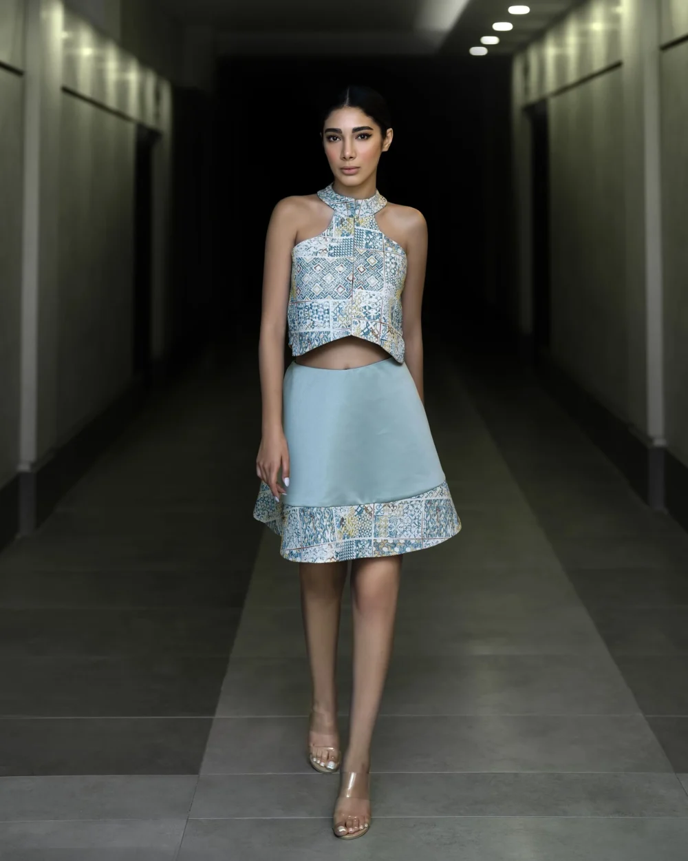 AZURE<br>Two-Piece Crop Vest and Mini Skirt